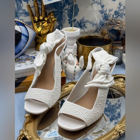 🆕 GIANNI BINI 🧿 NWOB Coray Pearl Embellished Satin Bow Slingback, Sz 7M - Picture 15 of 16